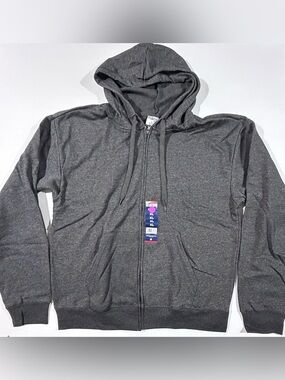 Men's Charcoal Full-Zip Hooded Sweatshirt - Unbranded